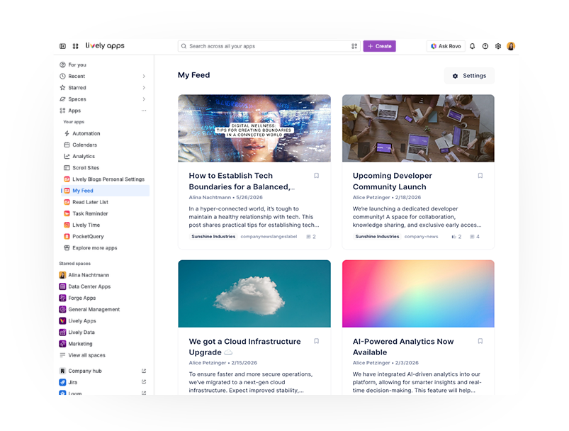 Screenshot of My Feed page showing blog posts